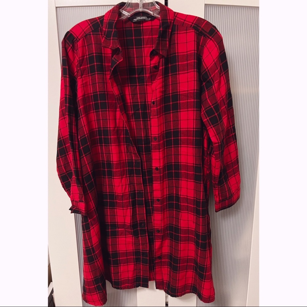 Zara Plaid Shirt Dress in Red and Black - Picture 6 of 11